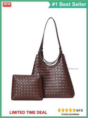 Woven Vegan Leather Hobo Shoulder Bag Crossbody Purse with Clutch